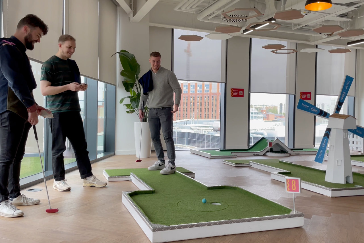 corporate mobile crazy golf obstacle crazy susan